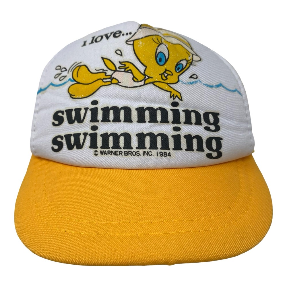 Vintage Kids 1984 Tweety Bird Trucker Hat Looney Tunes Yellow Mesh Cap